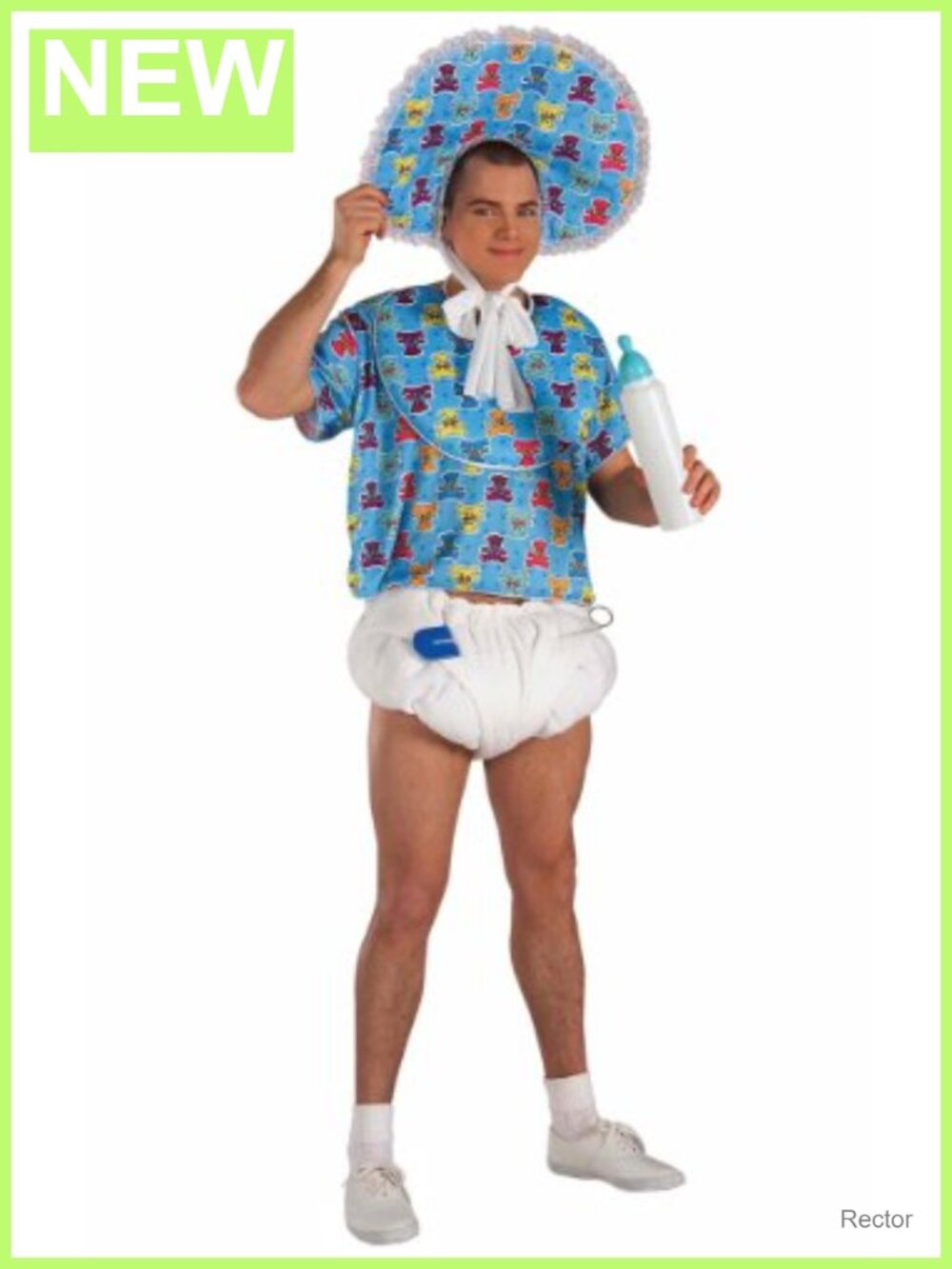 Men's Baby Boomer Costume Bonnet Bib Diaper Pin